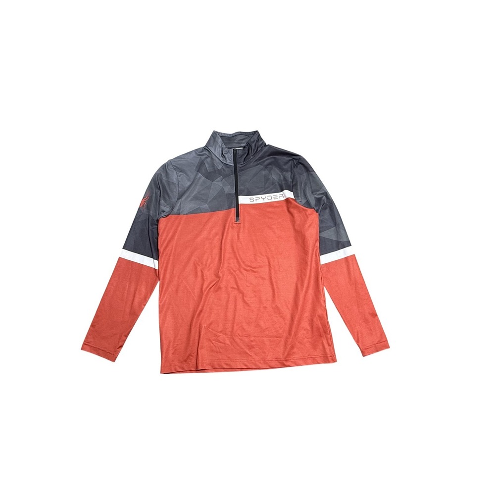 Spyder Pullover‎ Mens Medium Orange Gray 1/4 Zip Long Sleeve Performance Top